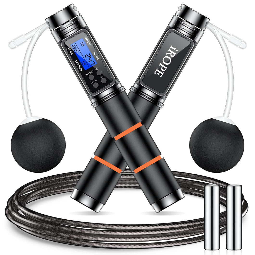 RovyFota Skipping Rope with Counter, Upgraded Digital Speed Jump Rope for Fitness, Tangle-free Adjustable Rope, Weighted & Non-slip Handle for Exercise, Fat Burning, Workout Home Jumping,Boxing,HIIT